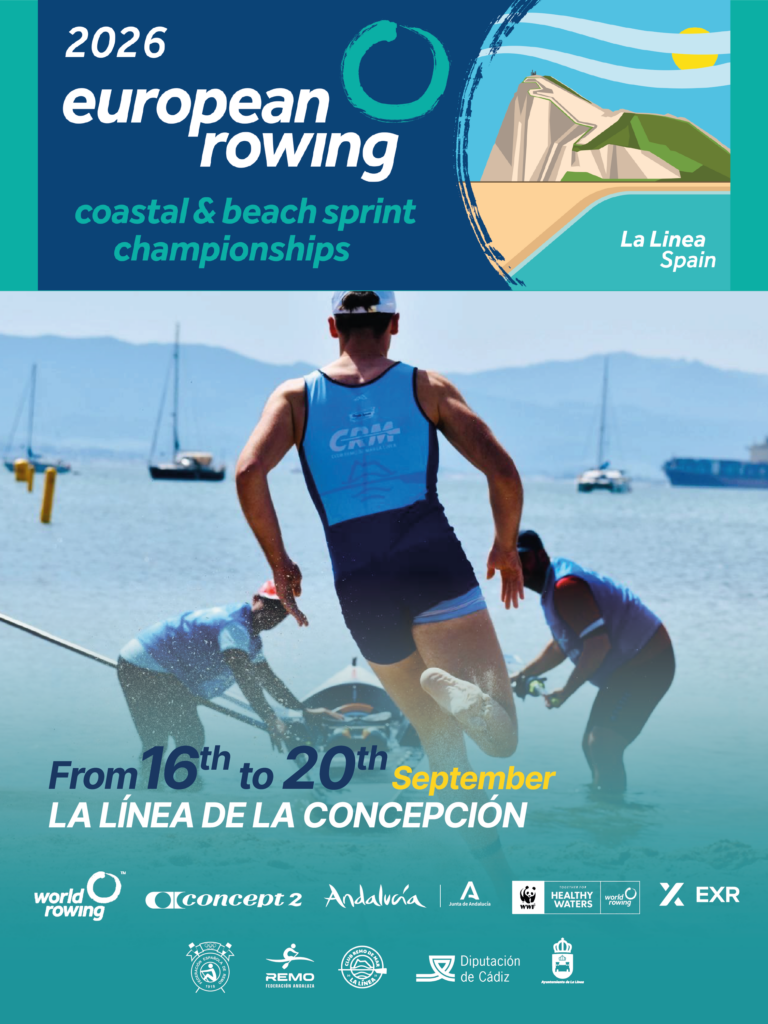 Cartel oficial de los Europeos de beach sprint y remo de mar La Línea 2026